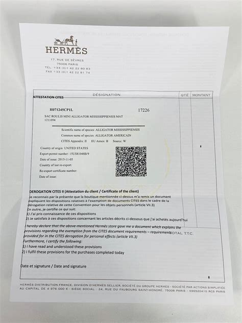 hermes cites certificate|hermes lizard catalog.